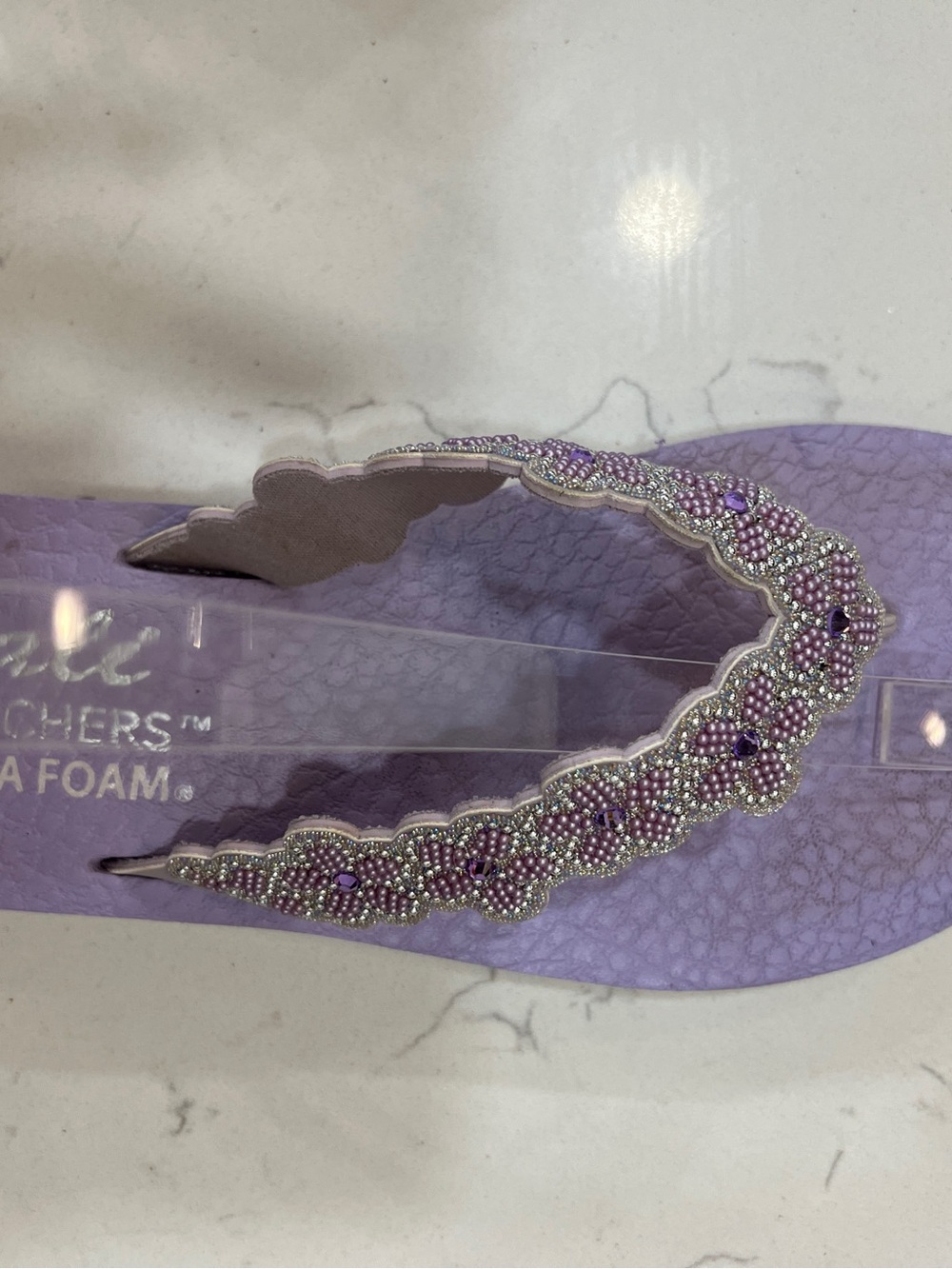 Skechers Cali Women 8.5 Violet Bejeweled Wedge Flip Flop Sandal yoga Foam sole - Picture 10 of 13
